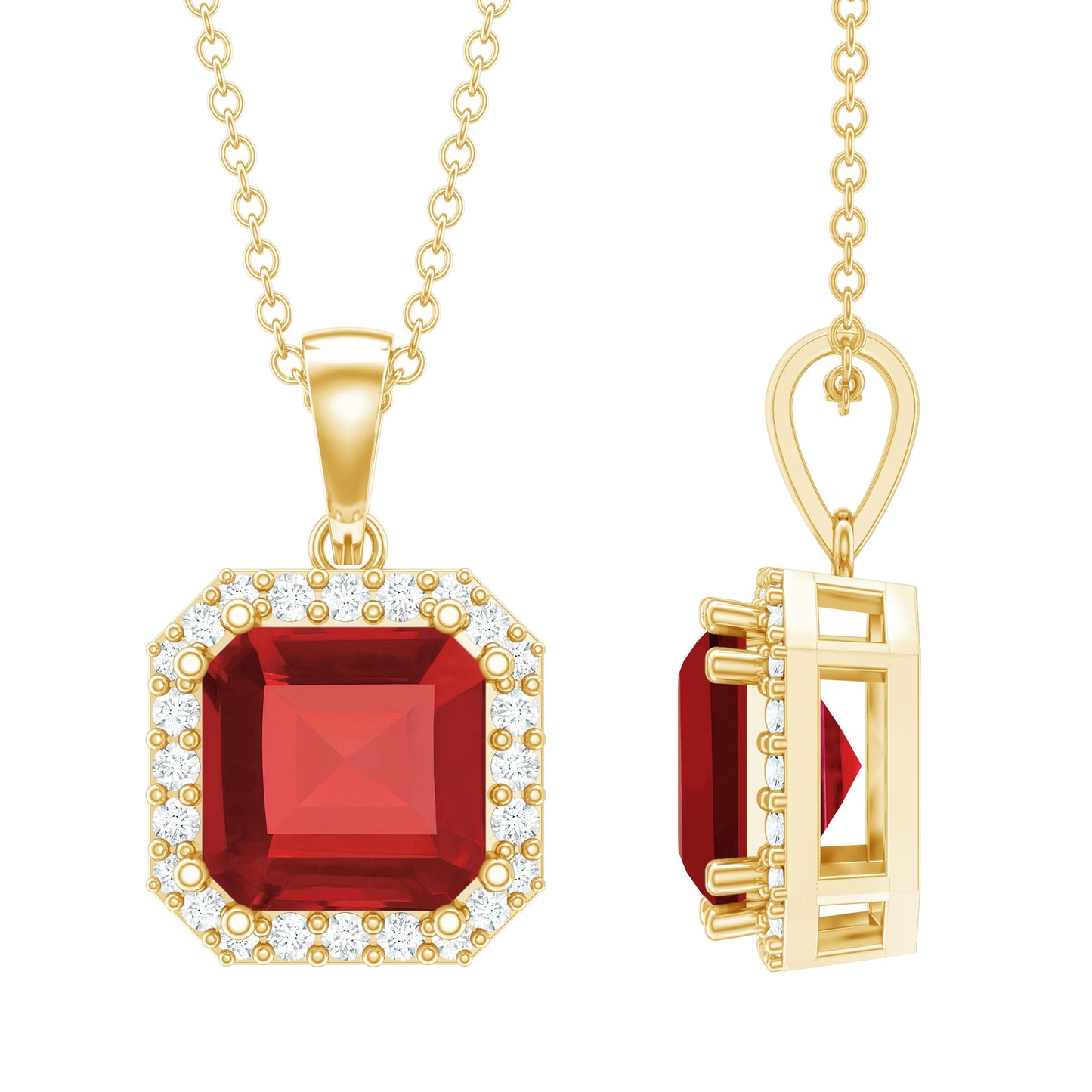 4.8 Carat Asscher Cut Lab Grown Ruby Necklace With Moissanite