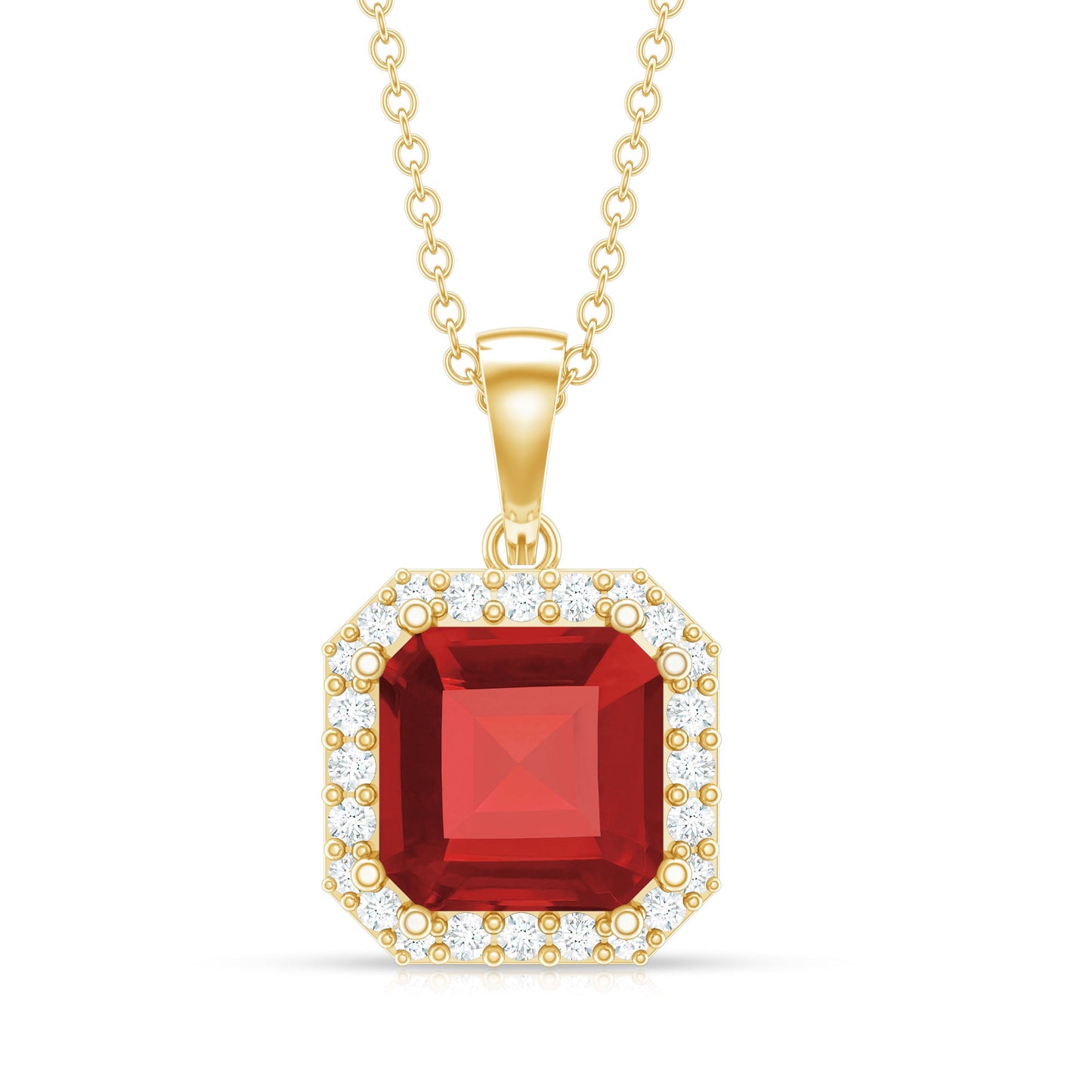 4.8 Carat Asscher Cut Lab Grown Ruby Necklace With Moissanite