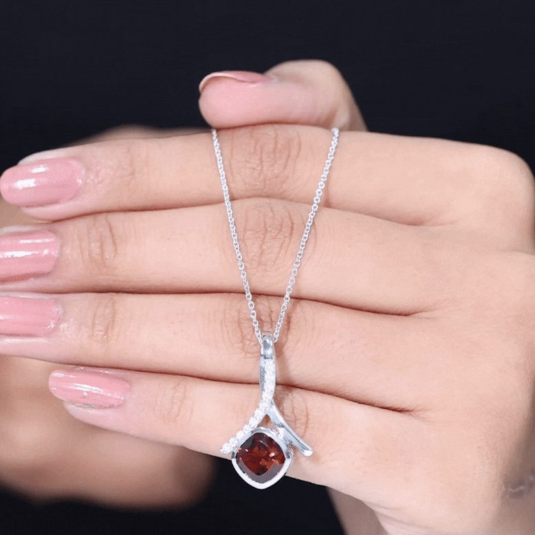 3 Carat Cushion Cut Garnet Solitaire Pendant with Diamond Twisted Bail
