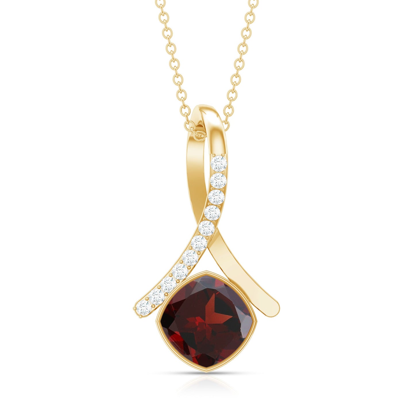 3 Carat Cushion Cut Garnet Solitaire Pendant with Diamond Twisted Bail