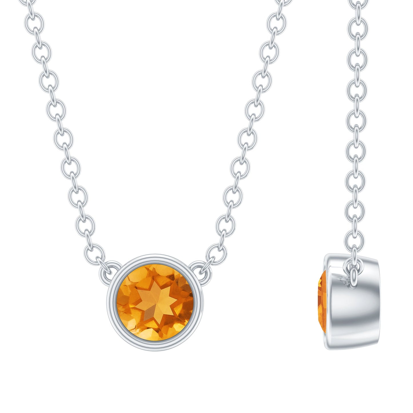 Round Shape Citrine Solitaire Necklace in Bezel Setting