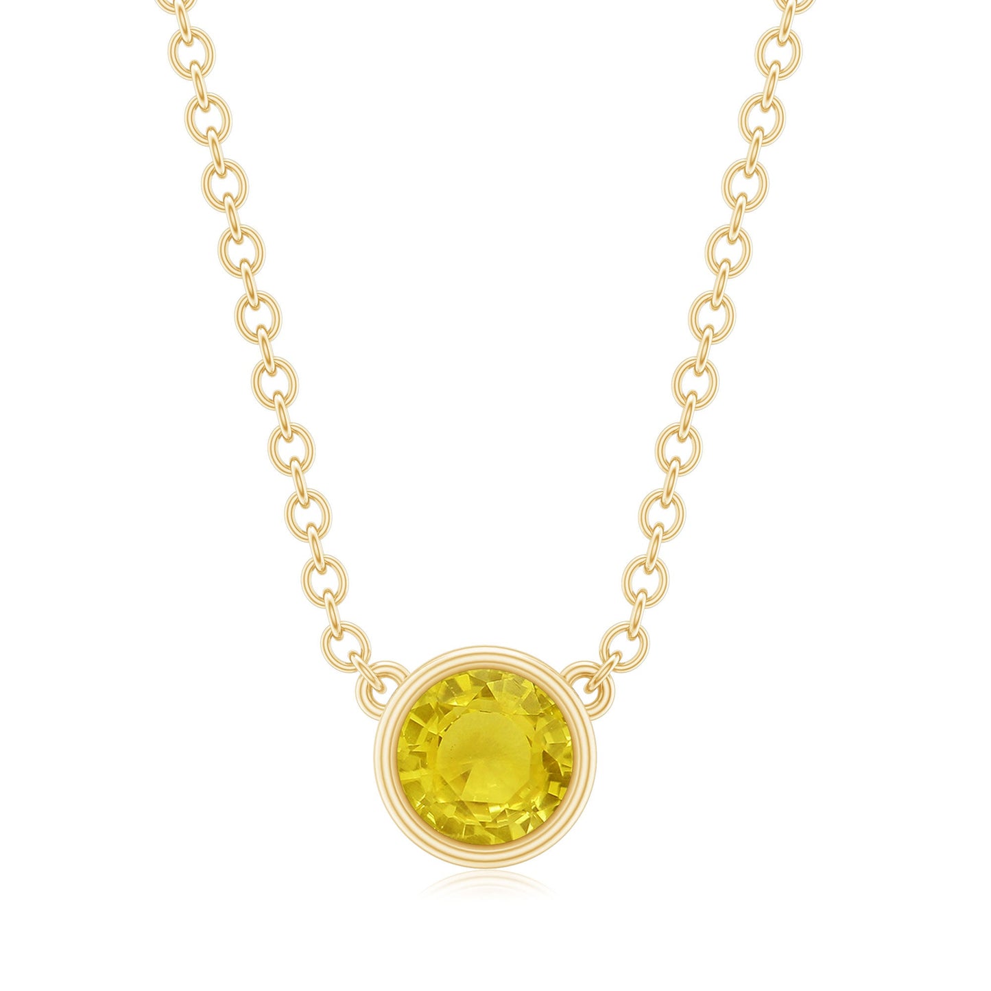 Round Cut 4 MM Yellow Sapphire Bezel Set Necklace