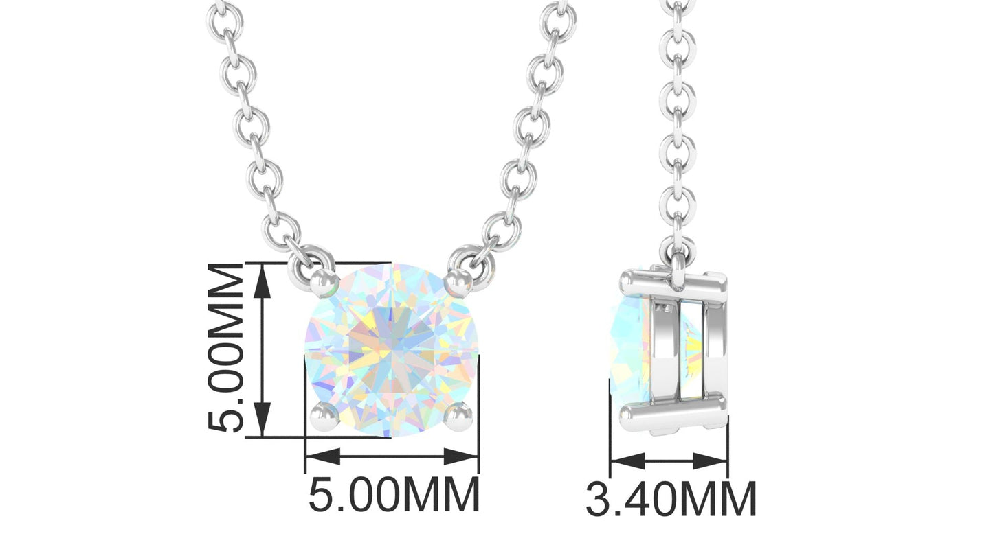5 MM Round Shape Ethiopian Opal Solitaire Necklace in Prong Setting