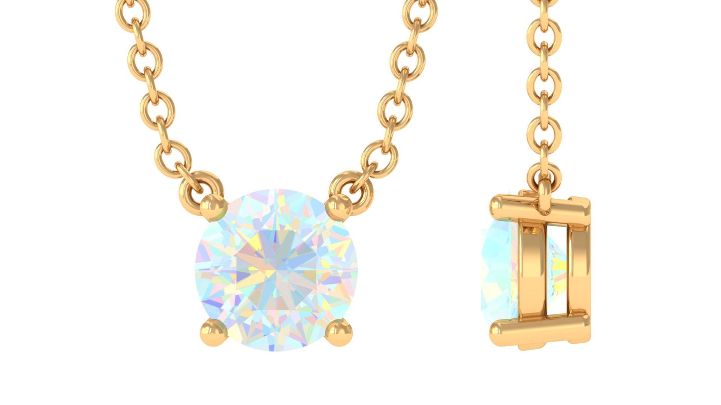 5 MM Round Shape Ethiopian Opal Solitaire Necklace in Prong Setting