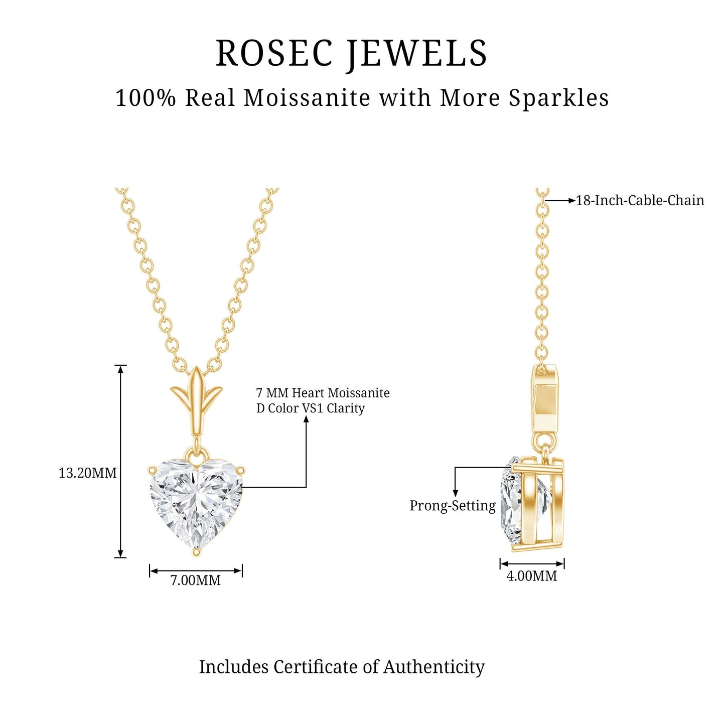 1.5 Carat Heart Shaped Moissanite Pendant With Gold Plated Silver Chain