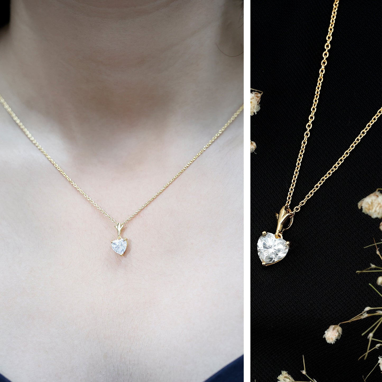 1.5 Carat Heart Shaped Moissanite Pendant With Gold Plated Silver Chain