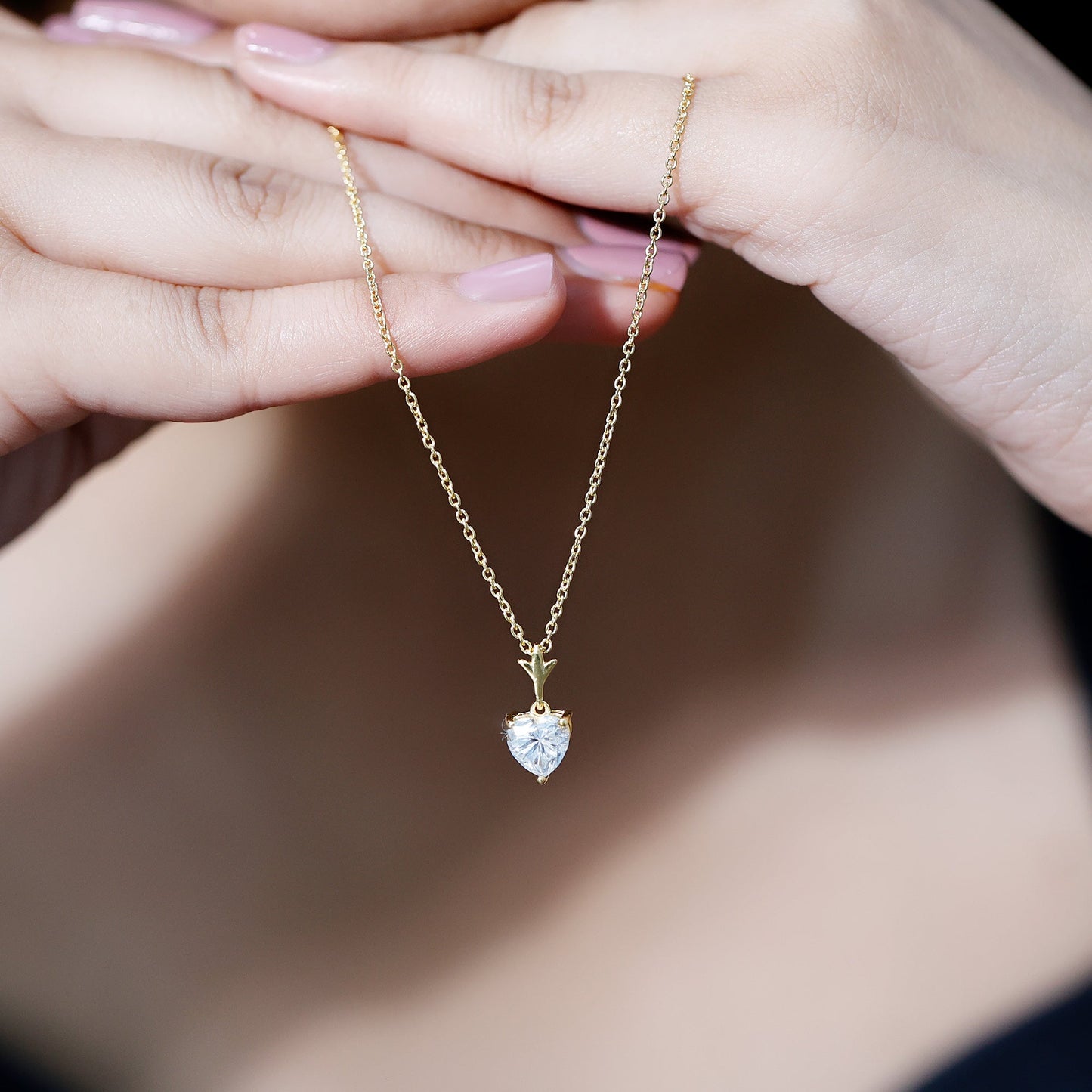 1.5 Carat Heart Shaped Moissanite Pendant With Gold Plated Silver Chain