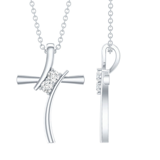 Certified Moissanite Cross Pendant Necklace in sterling Silver