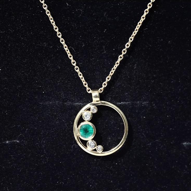 Bezel Set Emerald and Diamond Promise Necklace For Women