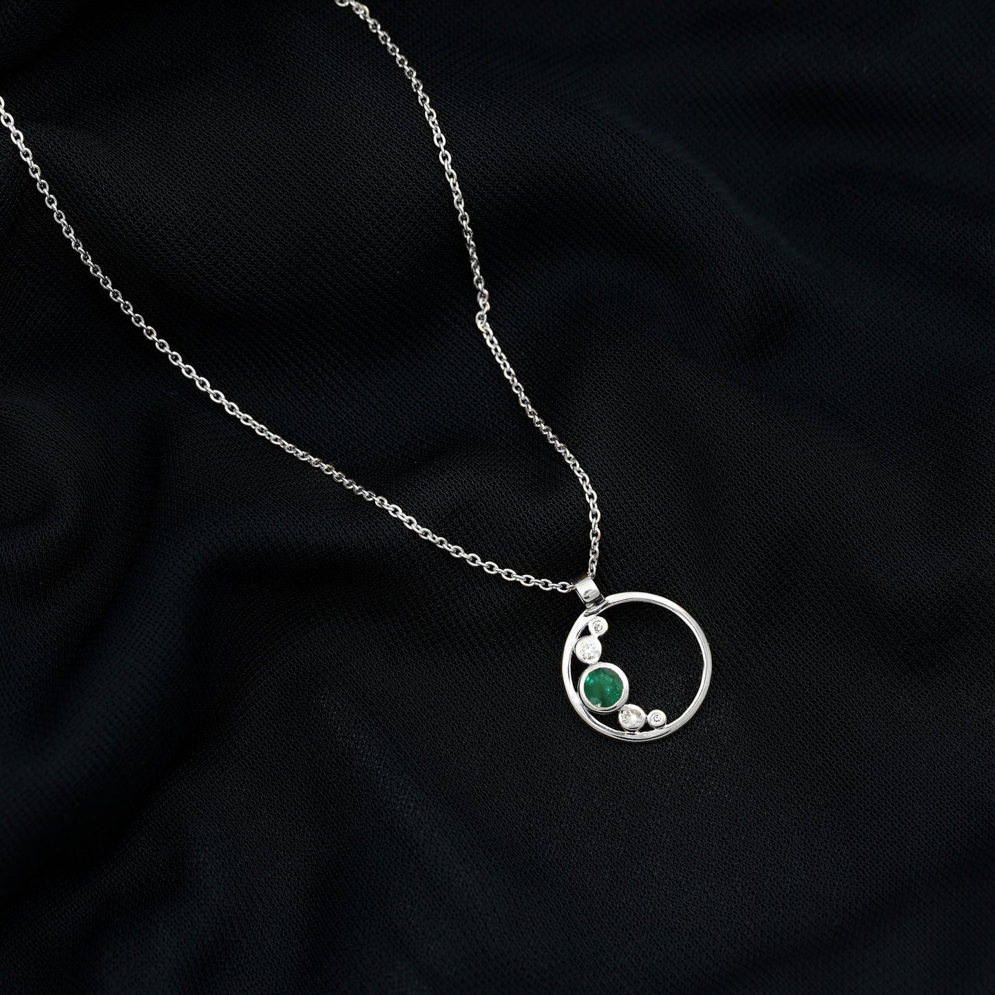 Bezel Set Emerald and Diamond Promise Necklace For Women