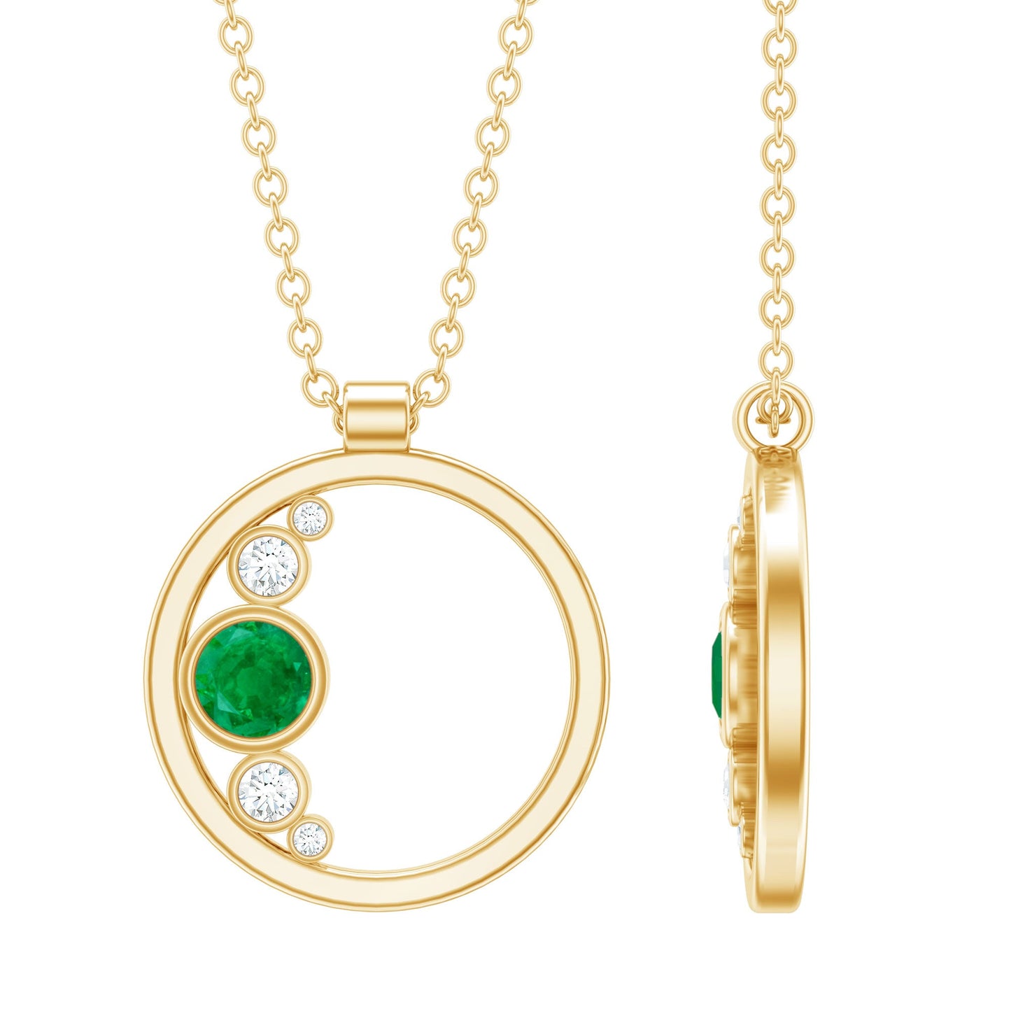 Bezel Set Emerald and Diamond Promise Necklace For Women