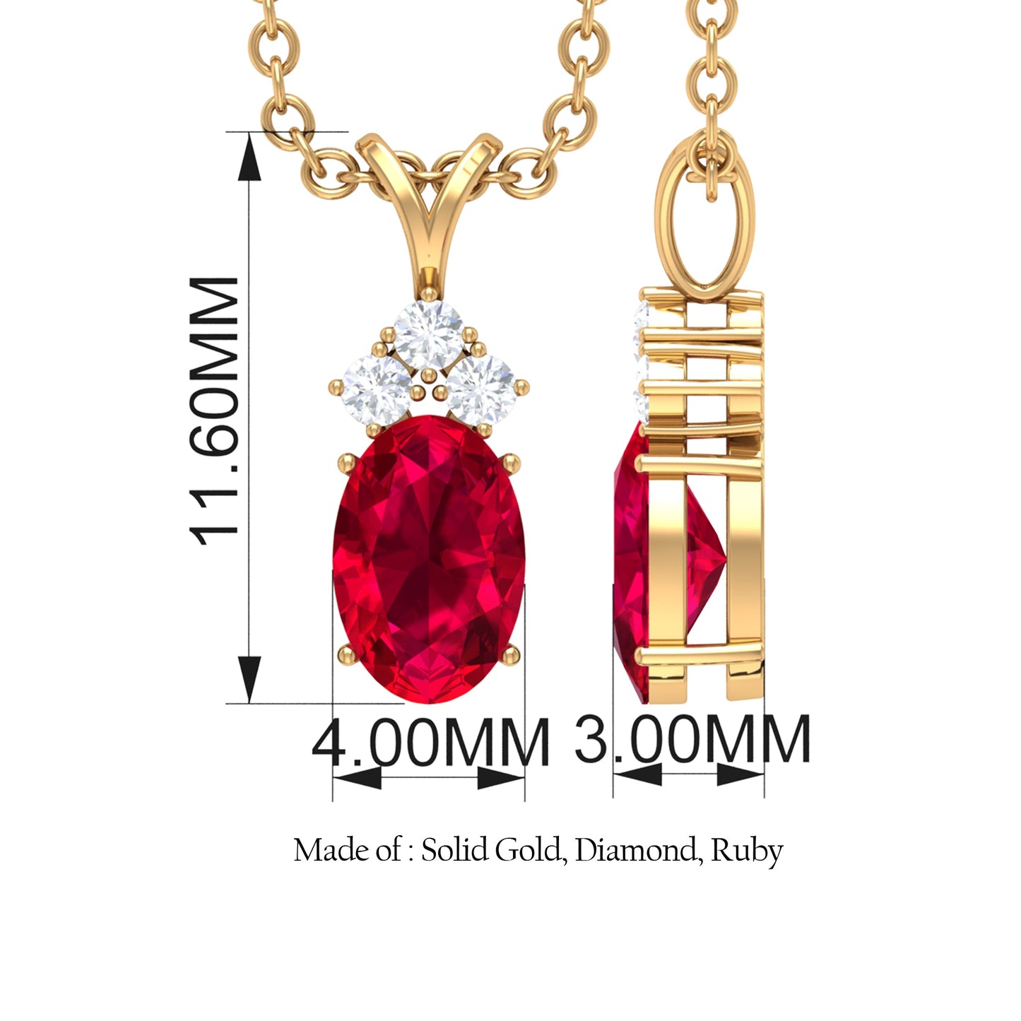 Natural 4X6MM Oval Ruby Pendant with Diamond Trio