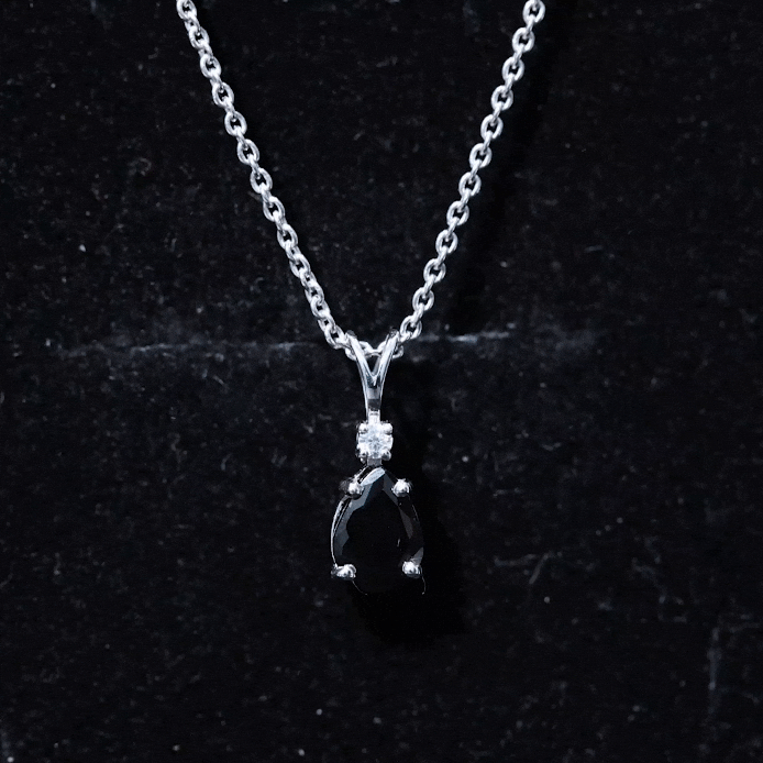 Pear Shape Black Onyx Solitaire Pendant with Diamond