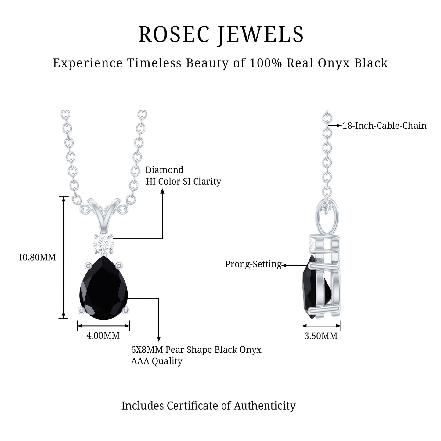 Pear Shape Black Onyx Solitaire Pendant with Diamond