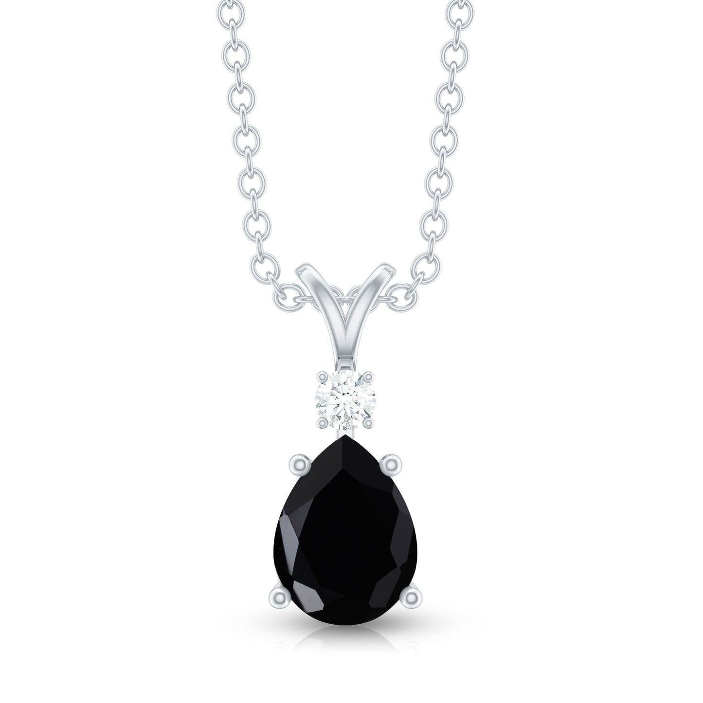 Pear Shape Black Onyx Solitaire Pendant with Diamond