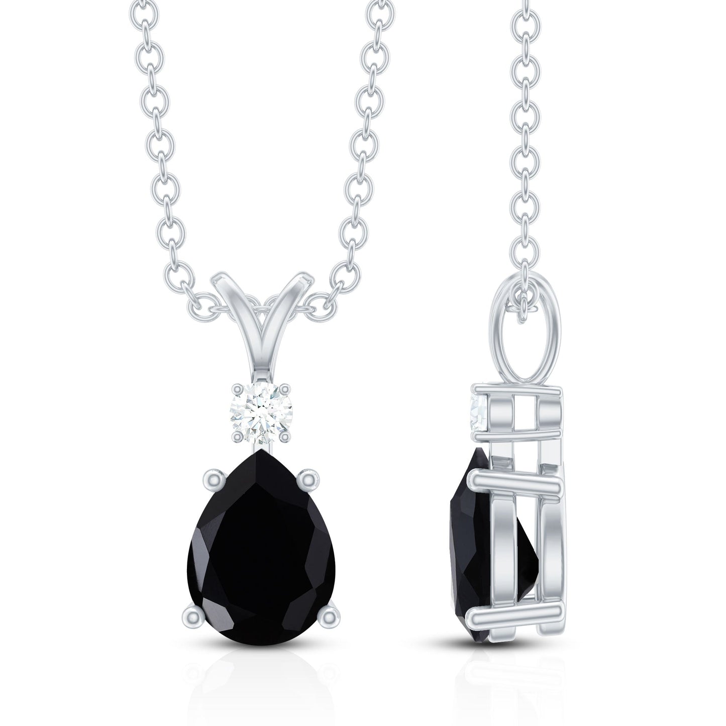 Pear Shape Black Onyx Solitaire Pendant with Diamond