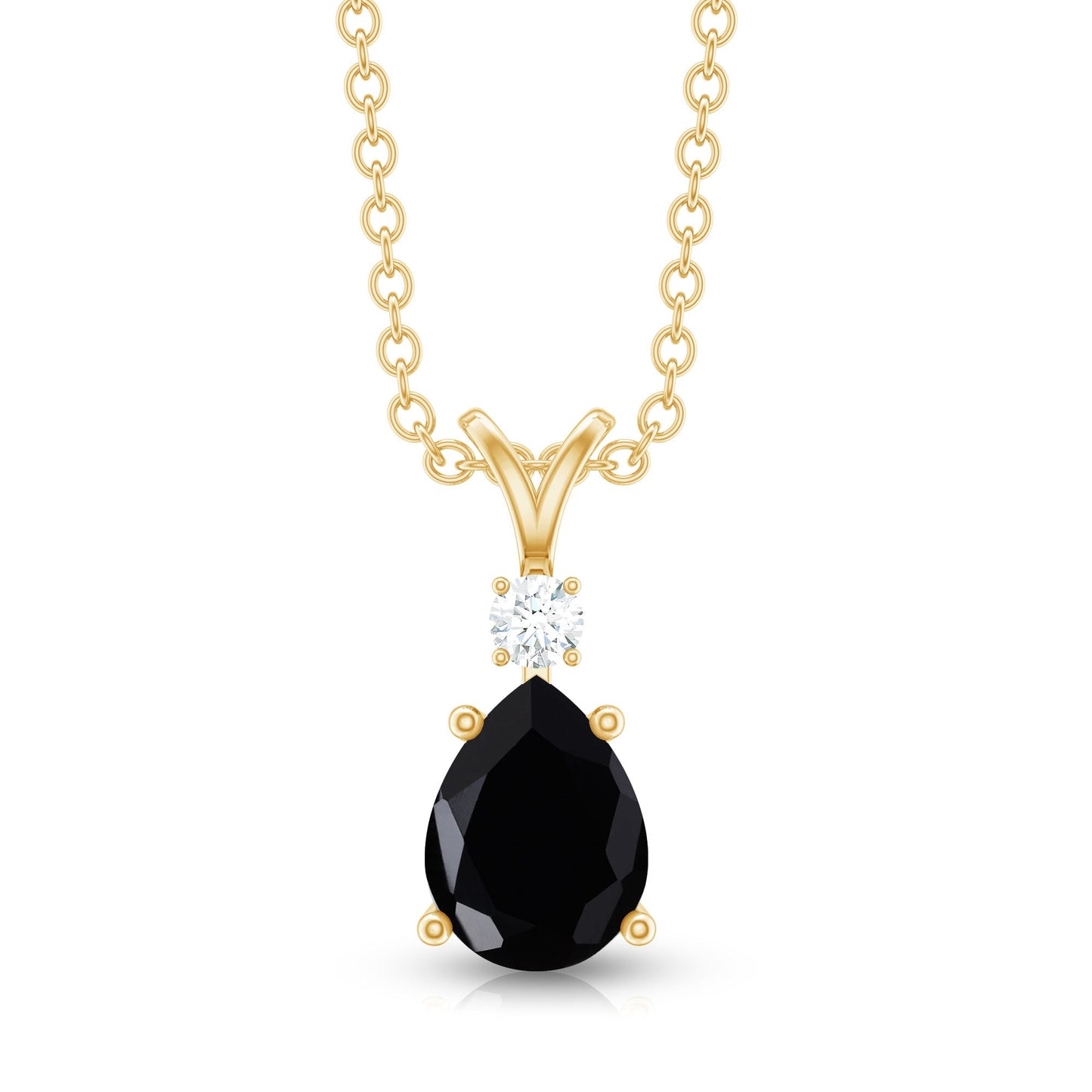 Pear Shape Black Onyx Solitaire Pendant with Diamond