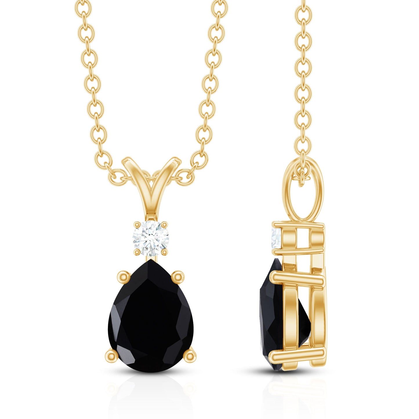 Pear Shape Black Onyx Solitaire Pendant with Diamond
