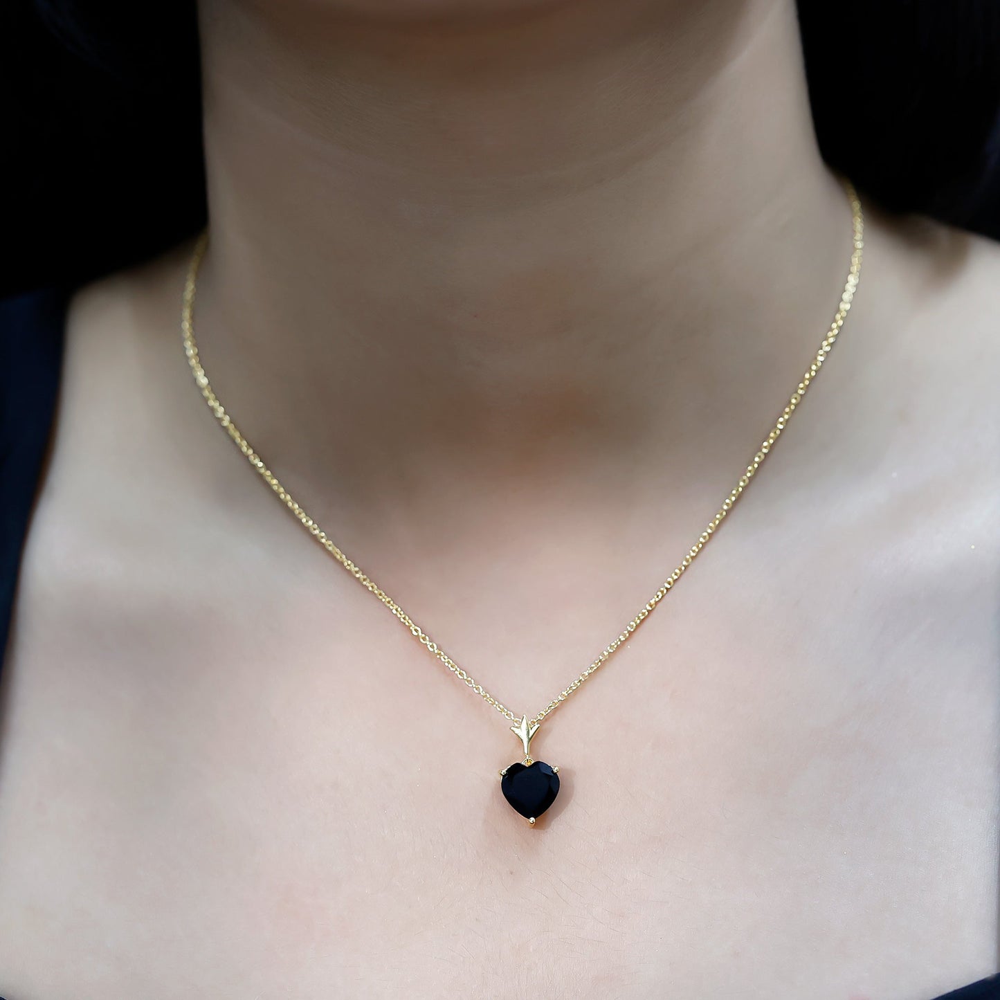 3.5 Carat Solitaire Lab Created Black Diamond Heart Necklace with Silver Chain