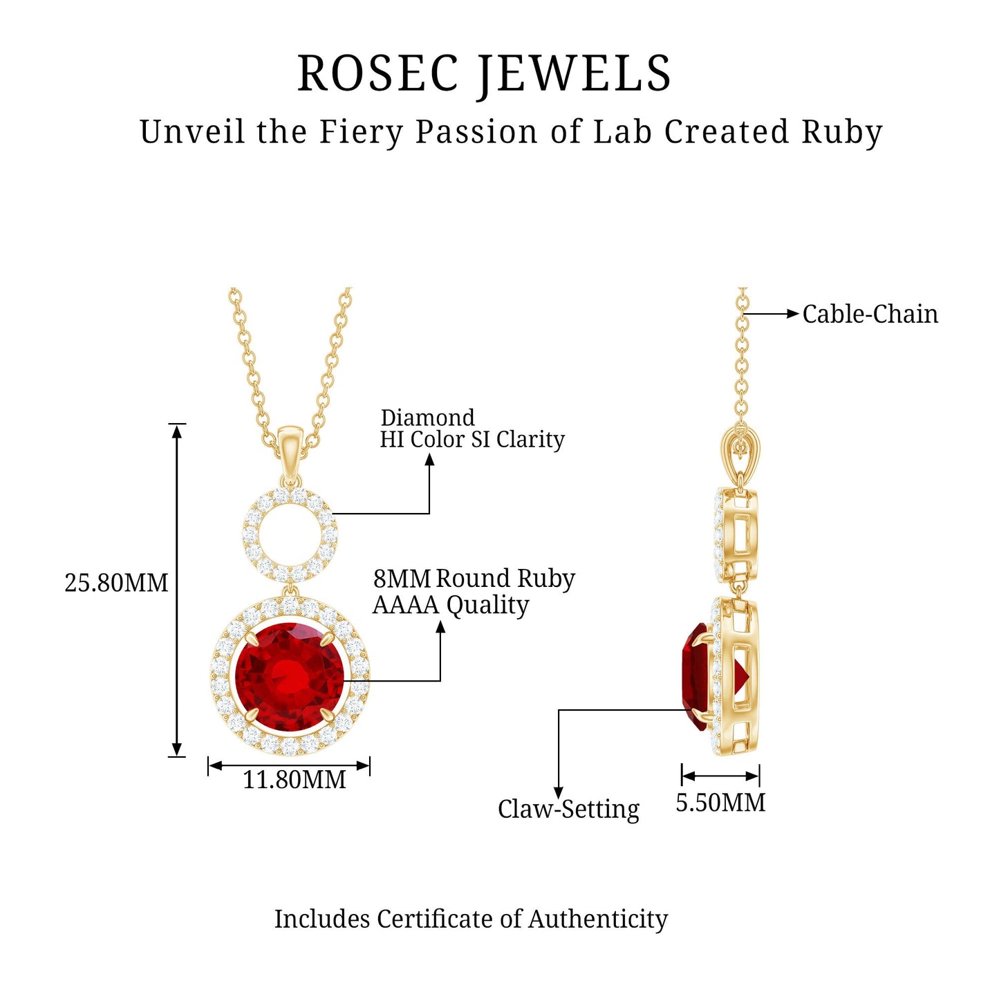 3 CT Created Ruby and Diamond Halo Dangle Pendant