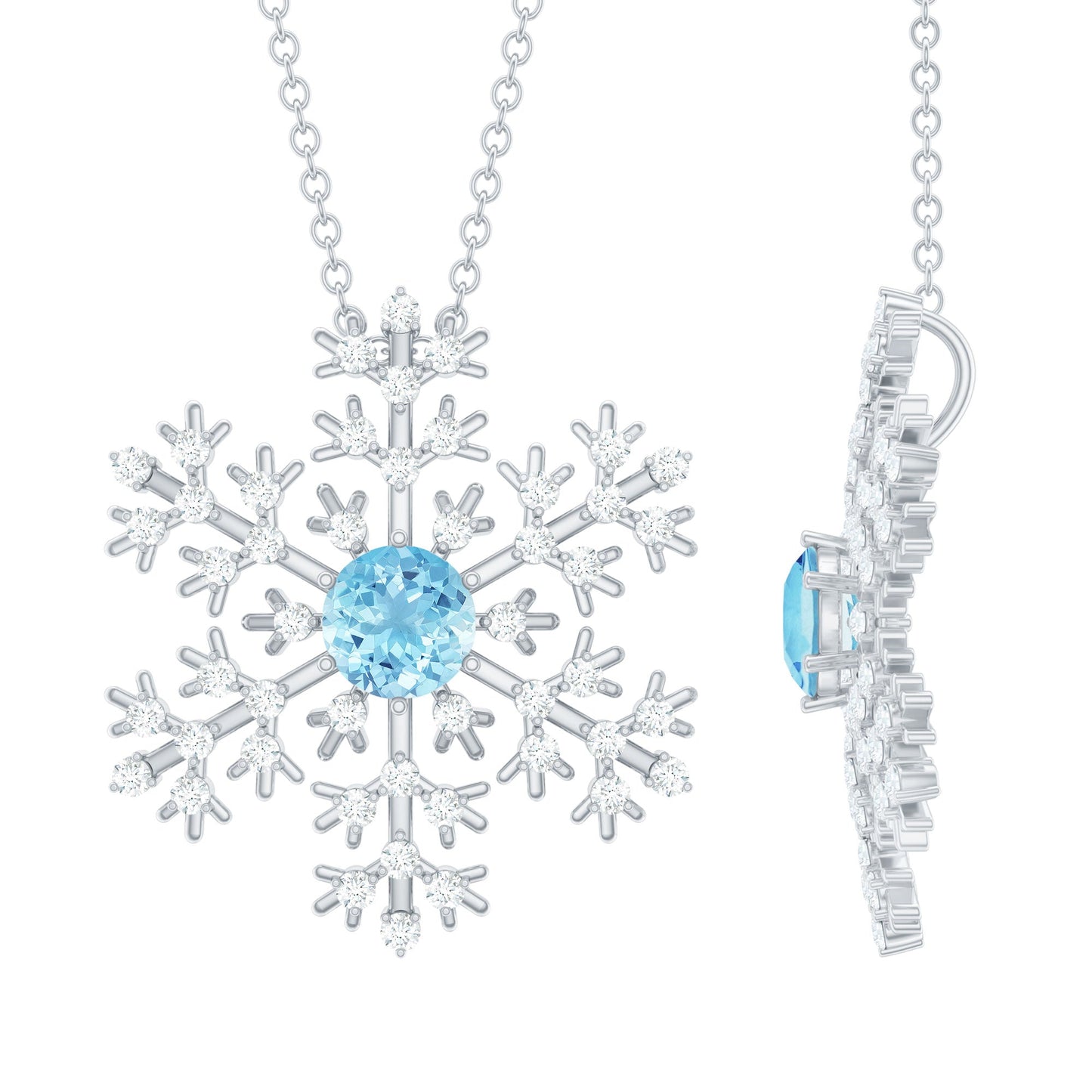 Snowflake Pendant Necklace with Aquamarine and Diamond