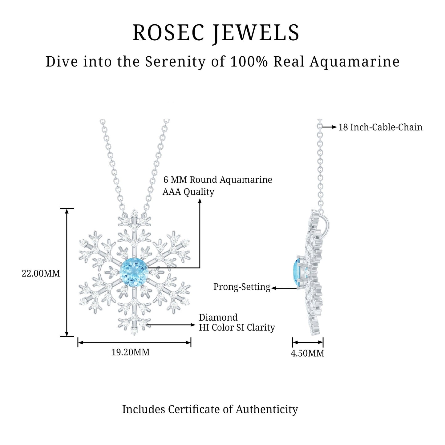 Snowflake Pendant Necklace with Aquamarine and Diamond