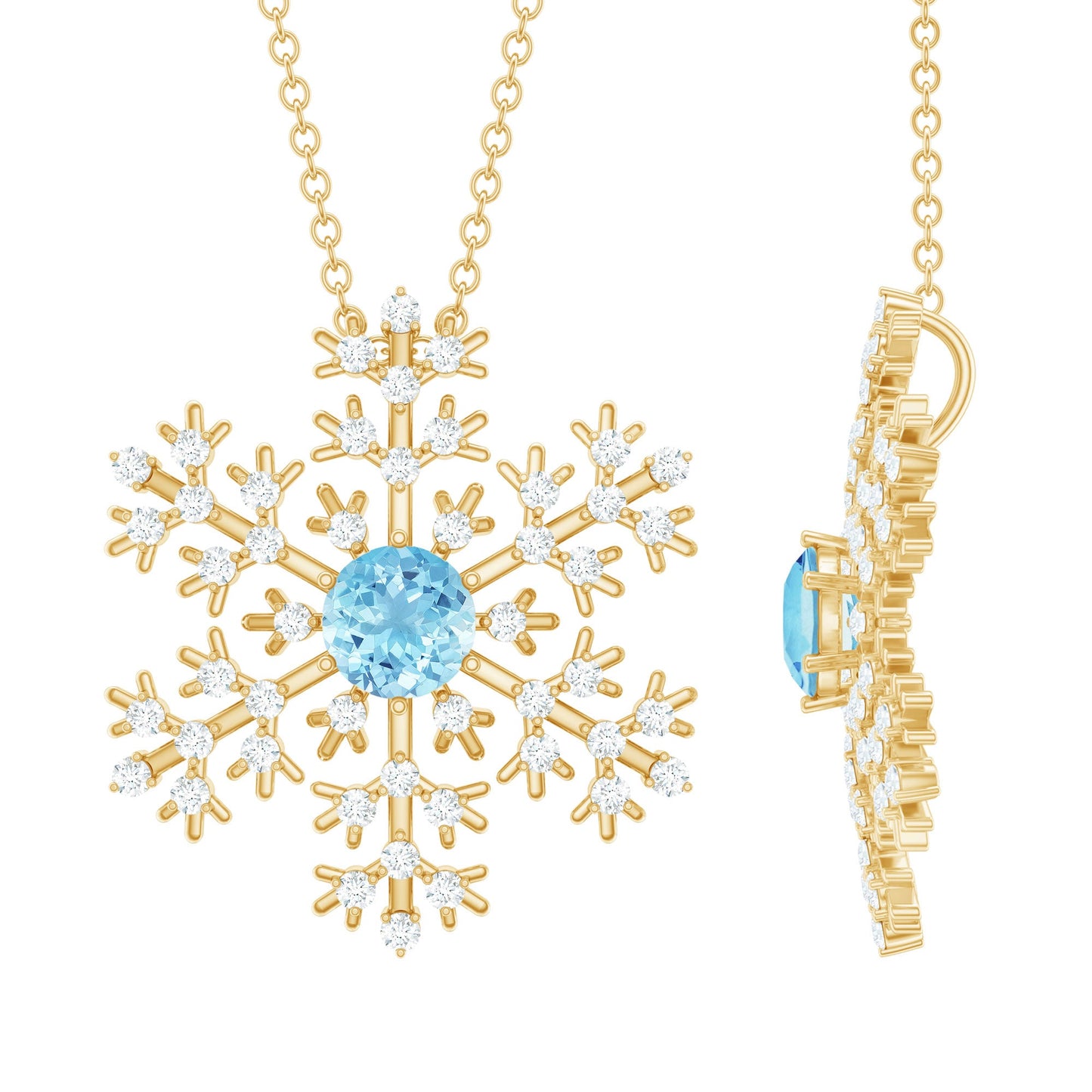 Snowflake Pendant Necklace with Aquamarine and Diamond