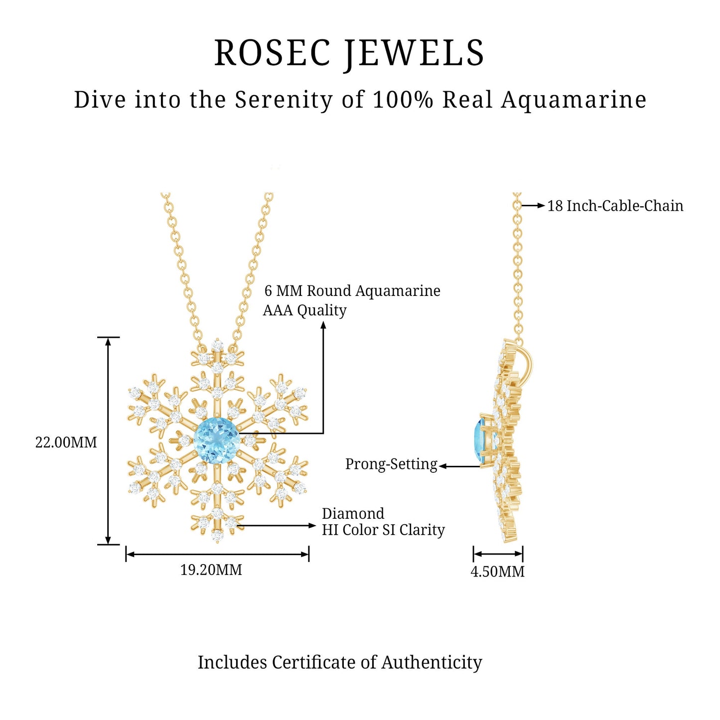 Snowflake Pendant Necklace with Aquamarine and Diamond