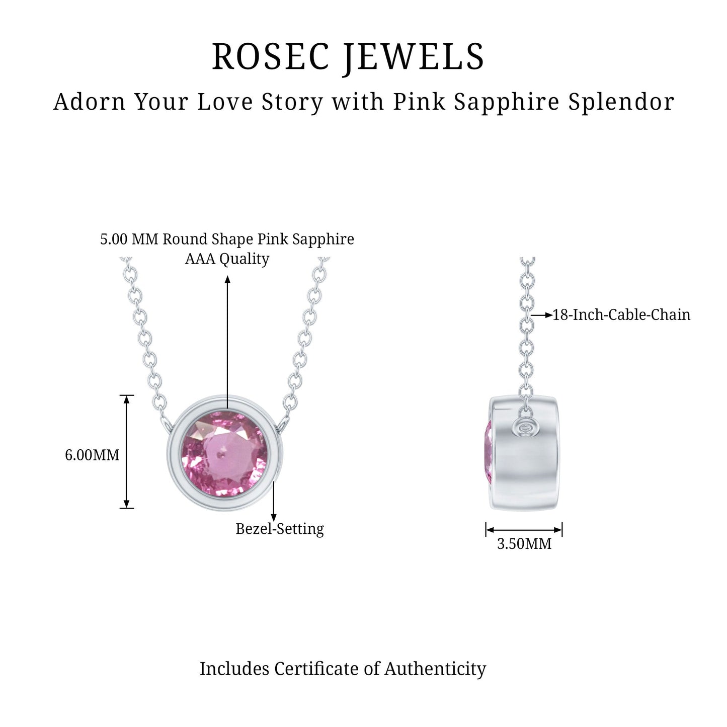 Natural Pink Sapphire Bezel Set Necklace in Sterling Silver