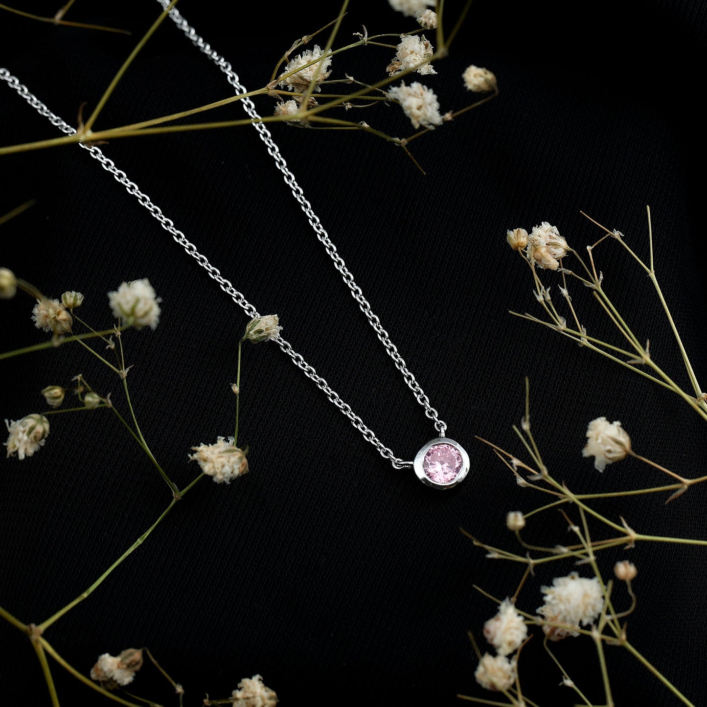 Natural Pink Sapphire Bezel Set Necklace in Sterling Silver