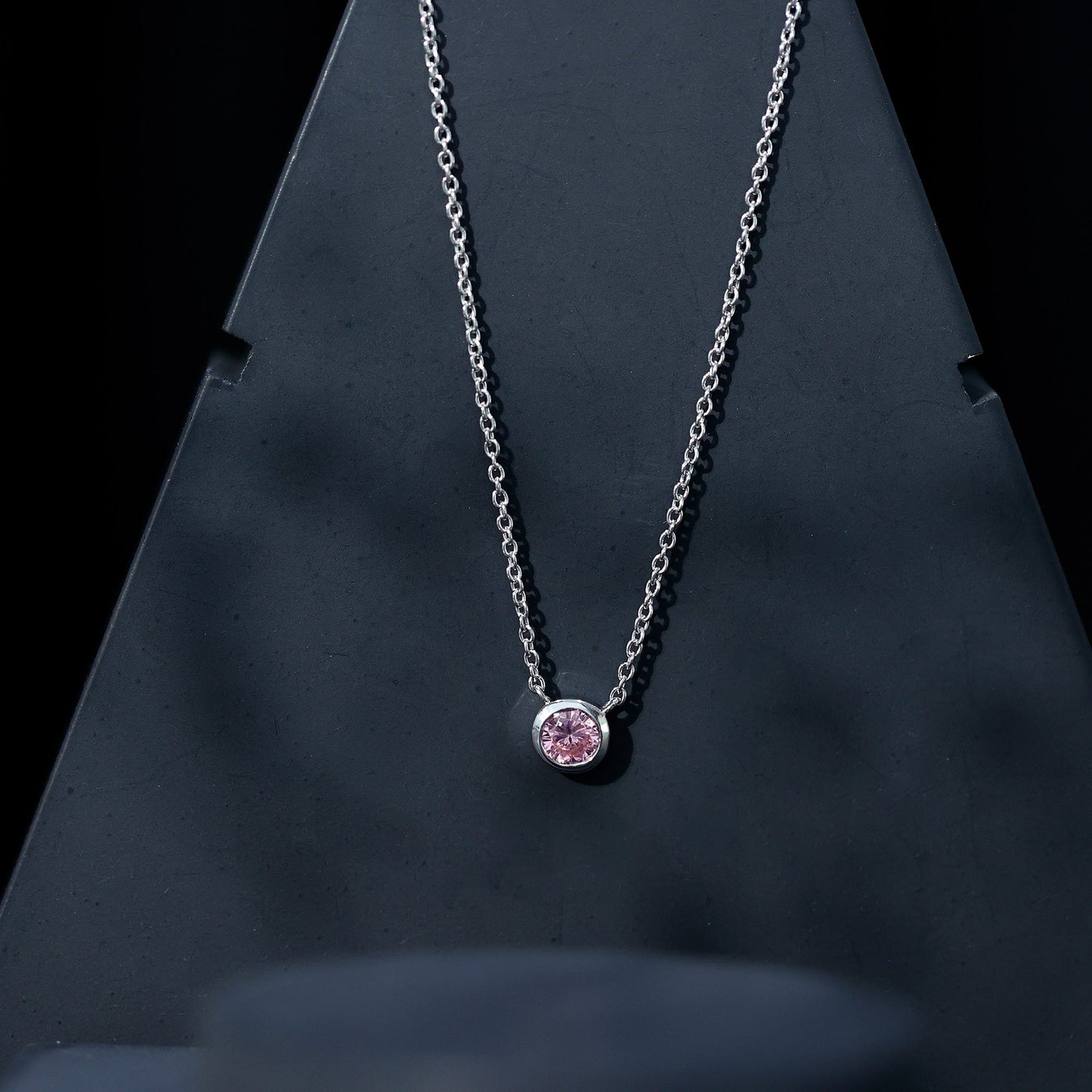 Natural Pink Sapphire Bezel Set Necklace in Sterling Silver