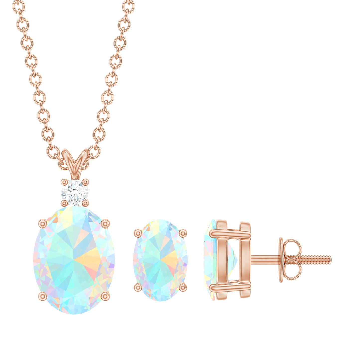 Real Ethiopian Opal Solitaire Jewelry Set with Diamond