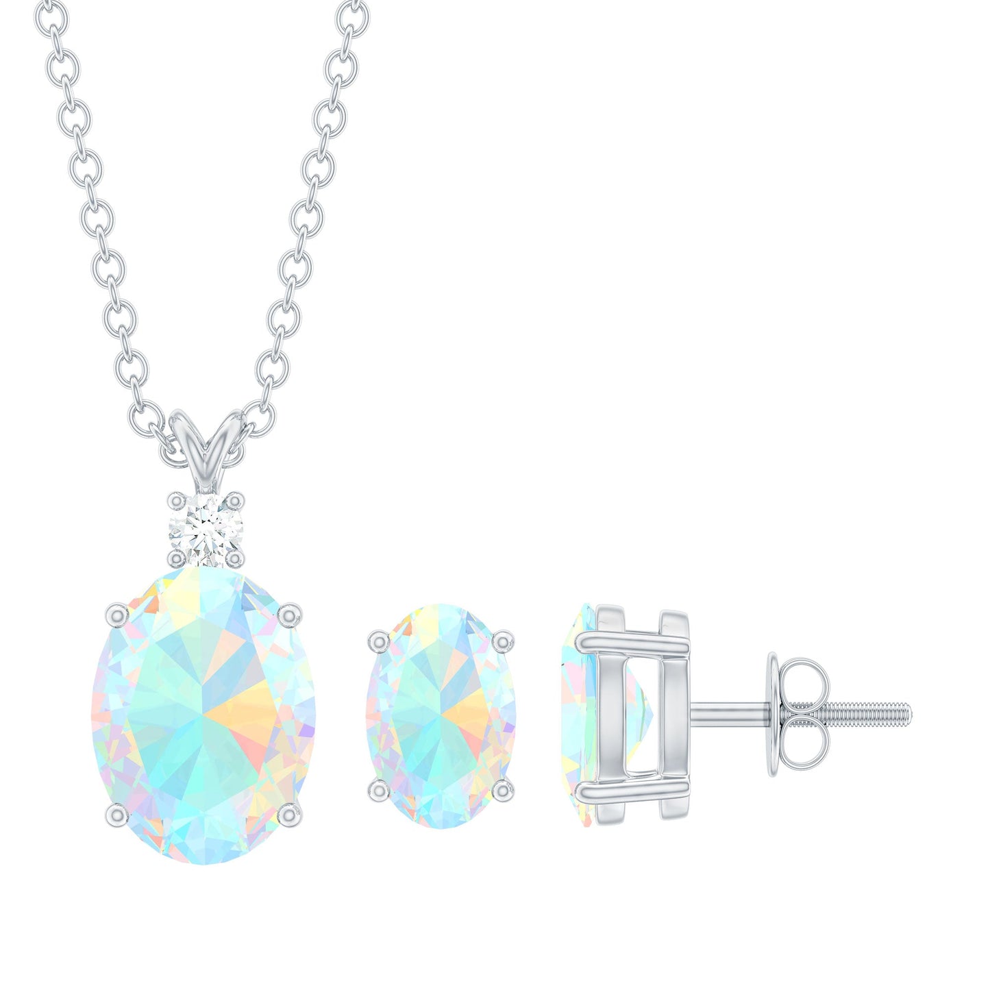 Real Ethiopian Opal Solitaire Jewelry Set with Diamond