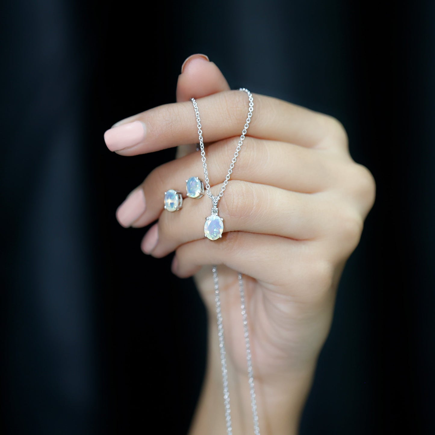 Real Ethiopian Opal Solitaire Jewelry Set with Diamond