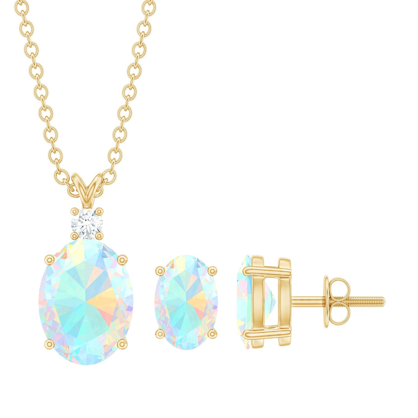 Real Ethiopian Opal Solitaire Jewelry Set with Diamond