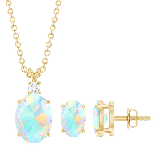 Real Ethiopian Opal Solitaire Jewelry Set with Diamond