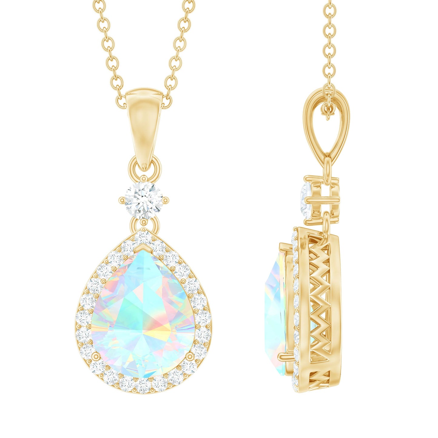 Certified Ethiopian Opal and Diamond Teardrop Necklace with Chain