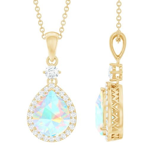 Certified Ethiopian Opal and Diamond Teardrop Necklace with Chain