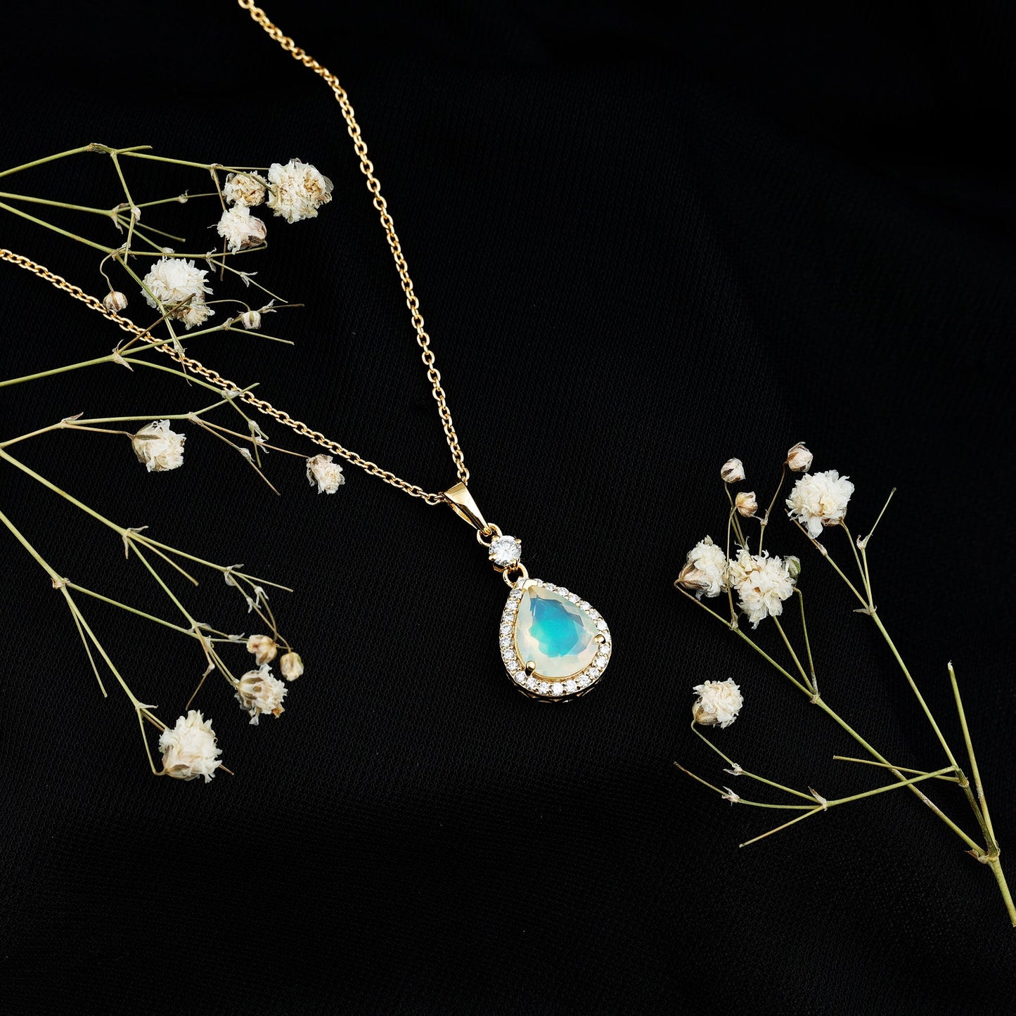 Certified Ethiopian Opal and Diamond Teardrop Necklace with Chain