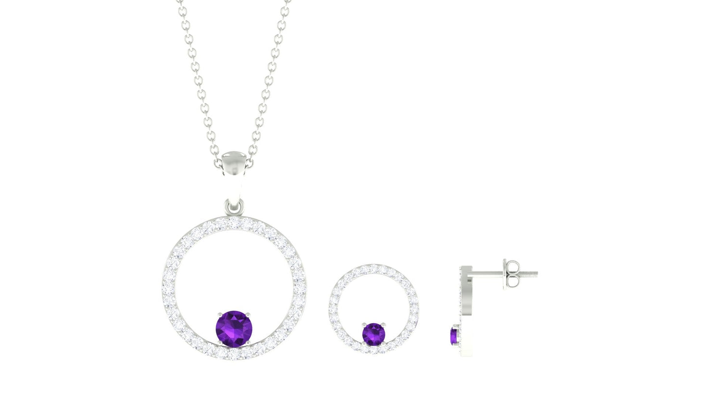 Real Amethyst and Moissanite Eternity Pendant Earrings Set