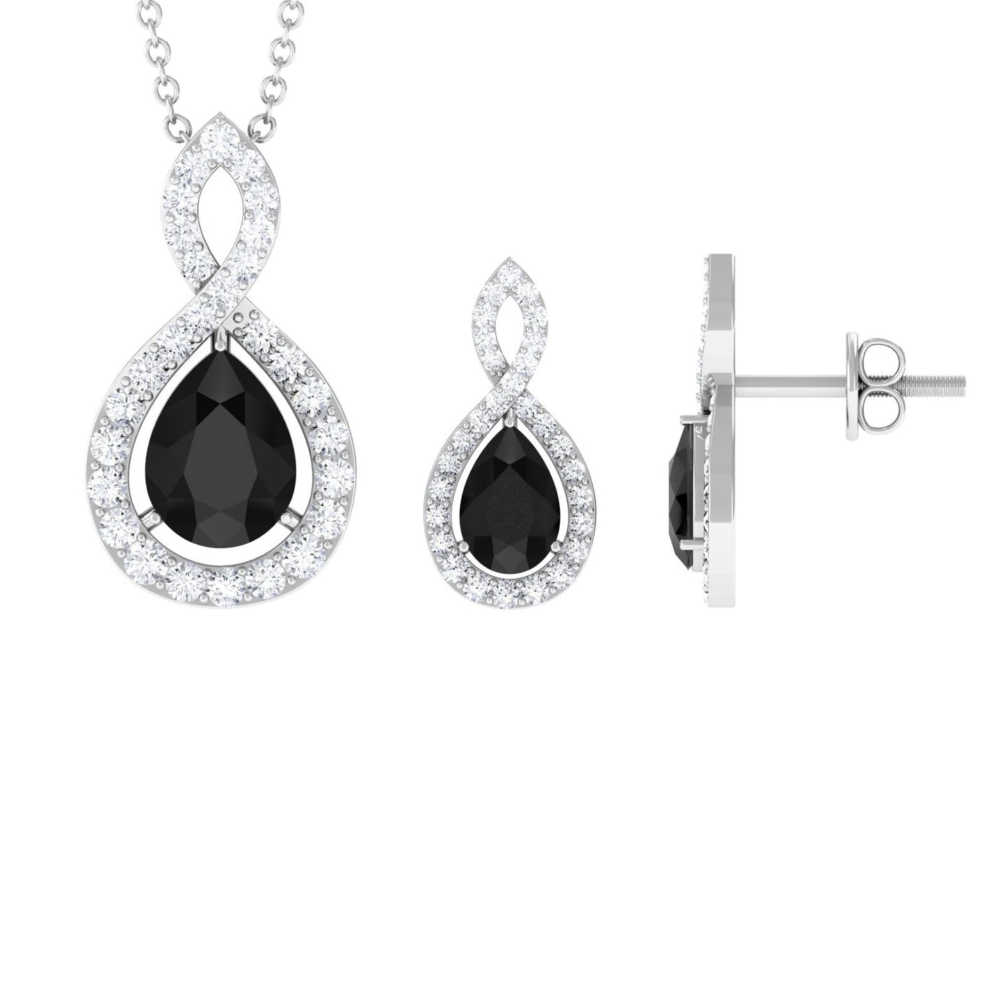 Natural Black Onyx Infinity Necklace and Earrings Set for Women