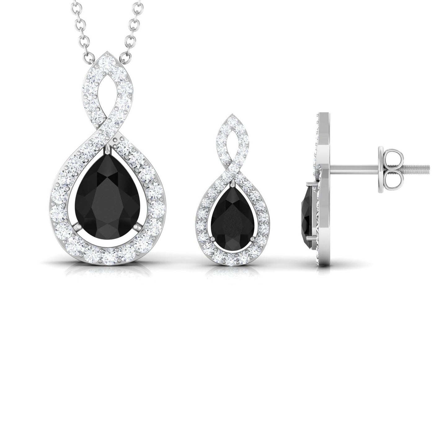 Natural Black Onyx Infinity Necklace and Earrings Set for Women