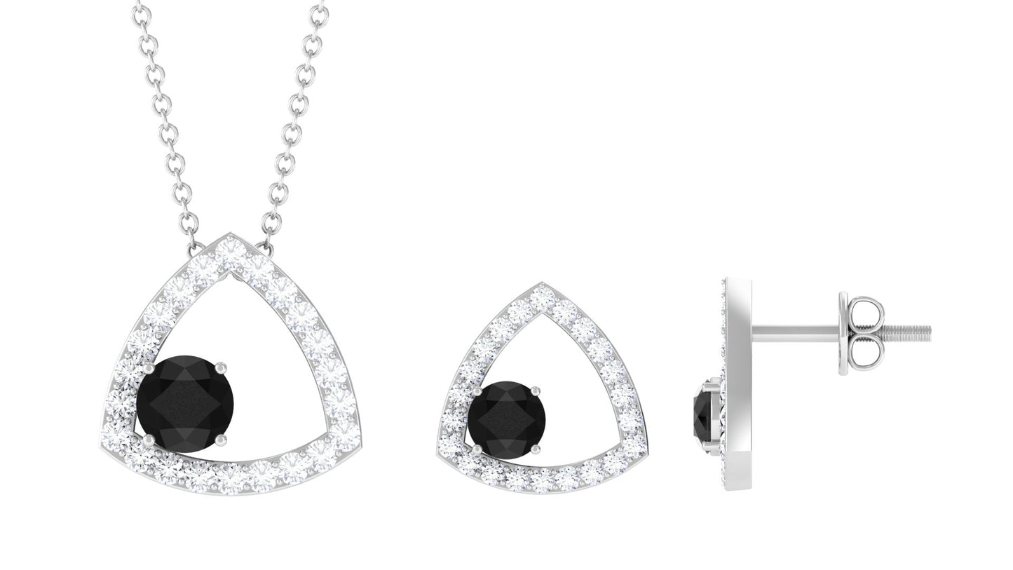 Certified Real Black Onyx Geometric Jewelry Set with Moissanite