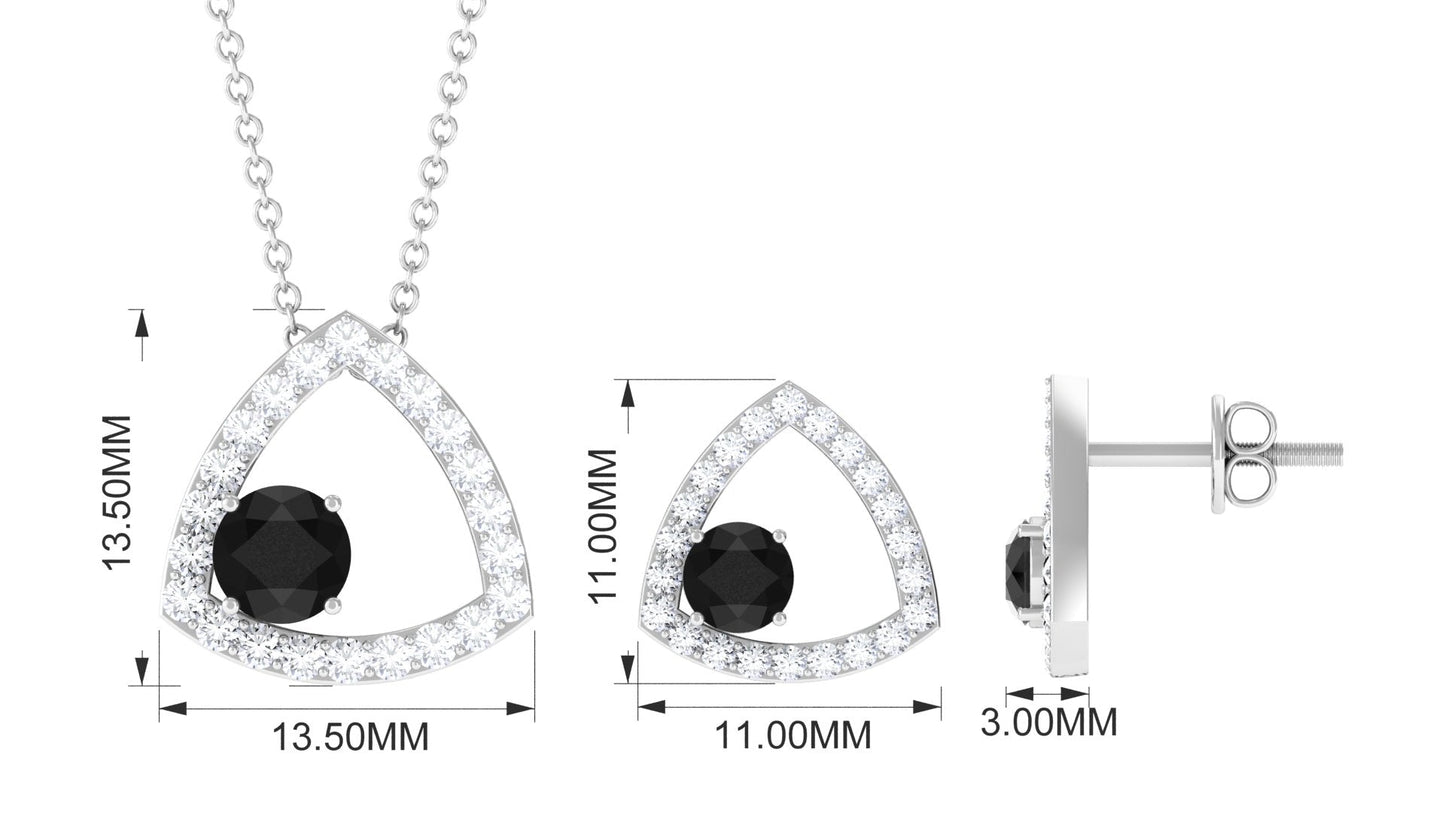 Certified Real Black Onyx Geometric Jewelry Set with Moissanite