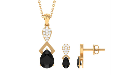 Designer Black Onyx Necklace and Earrings Set with Diamond