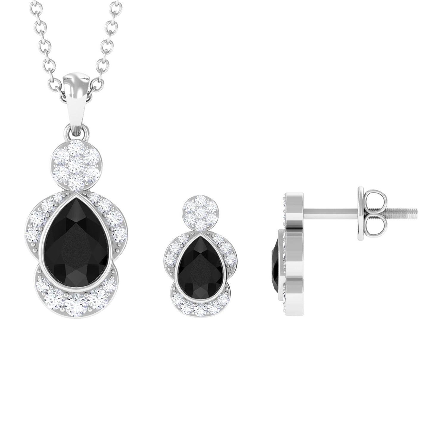 Natural Pear Shape Black Onyx Statement Jewelry Set with Diamond