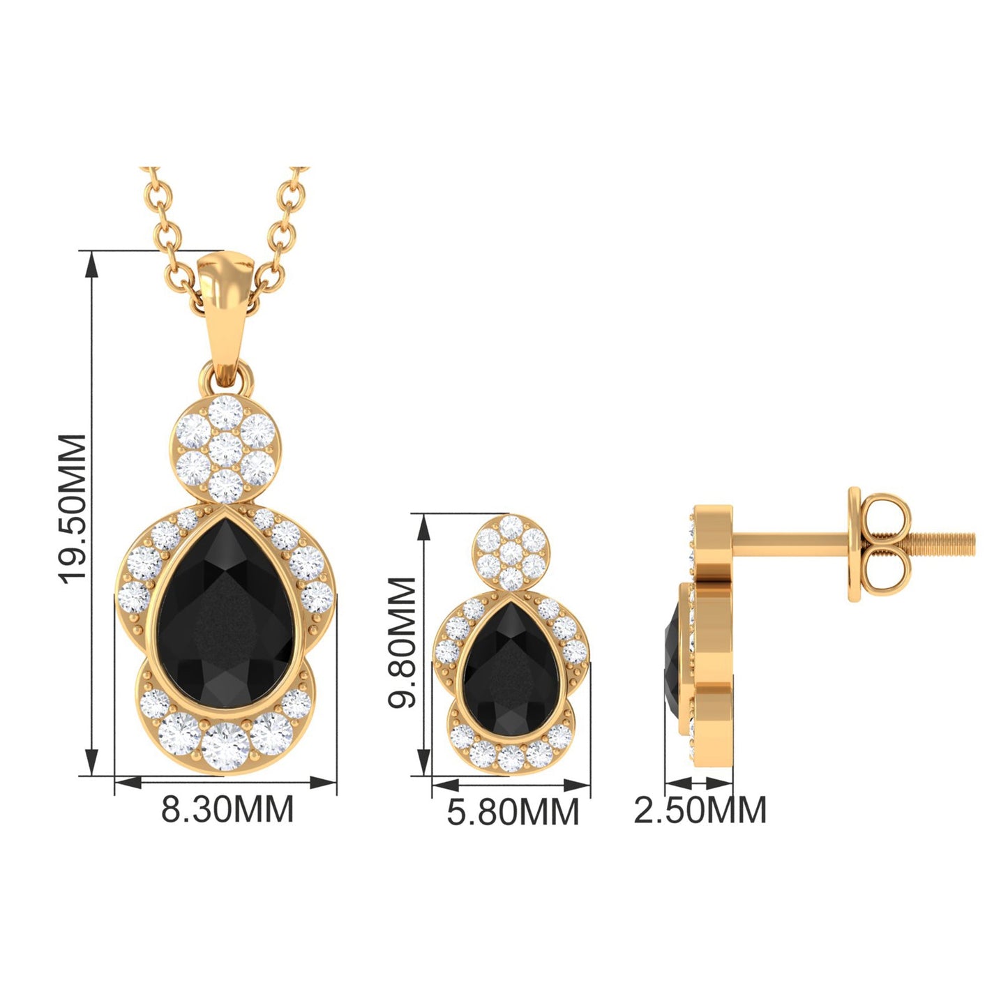 Natural Pear Shape Black Onyx Statement Jewelry Set with Diamond