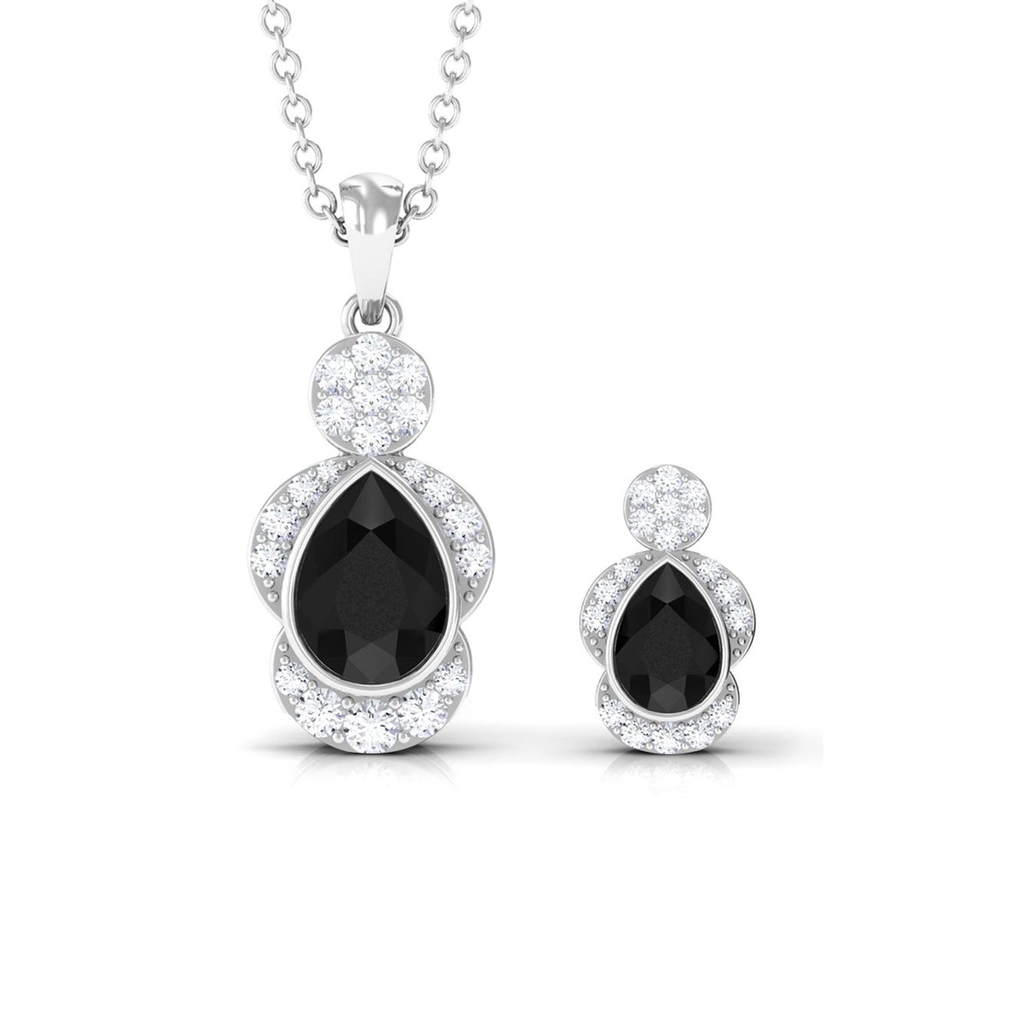 Natural Pear Shape Black Onyx Statement Jewelry Set with Diamond