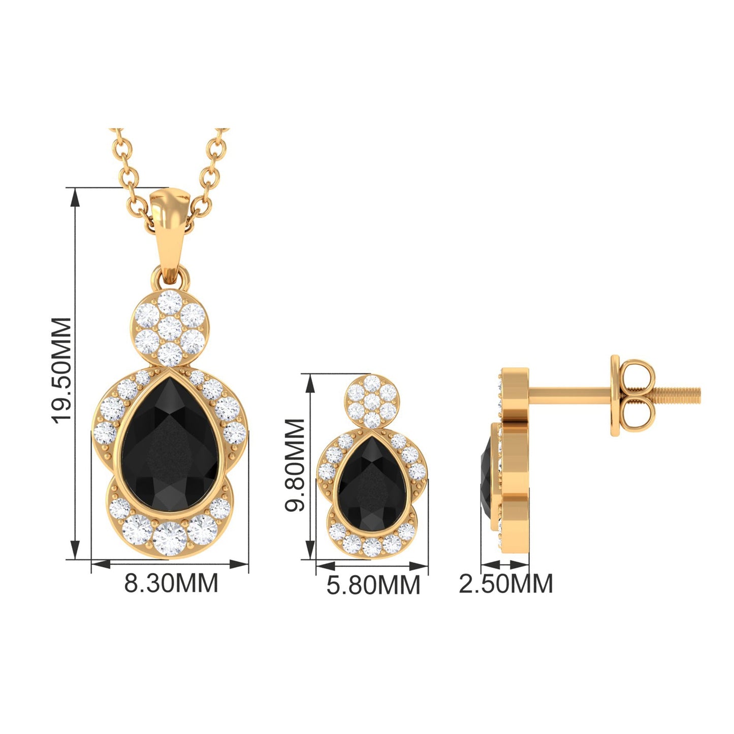Natural Pear Shape Black Onyx Statement Jewelry Set with Diamond