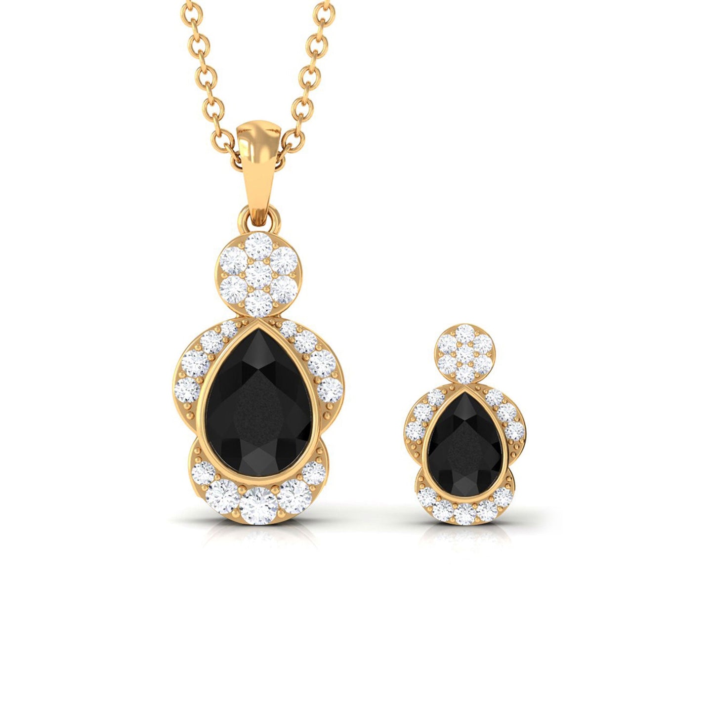 Natural Pear Shape Black Onyx Statement Jewelry Set with Diamond